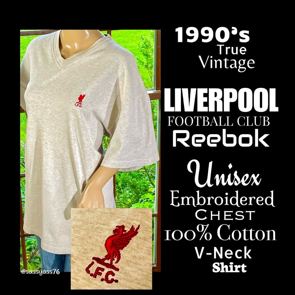 ▪️VTG▪️LIVERPOOL FOOTBALL CLUB▪️REEBOK▪️Unisex Embroidered Chest Cotton Shirt